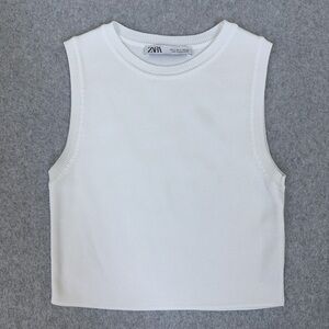 Zara Womens Tank Top Knit Sleeveless Cropped Sweater Crew Neck Size Medium White